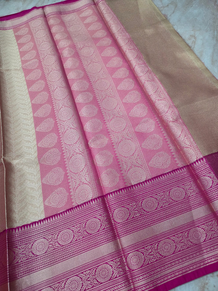 BANARASI TISU KATAN SILK IN ALMOND COLOUR WITH RANI BORDER