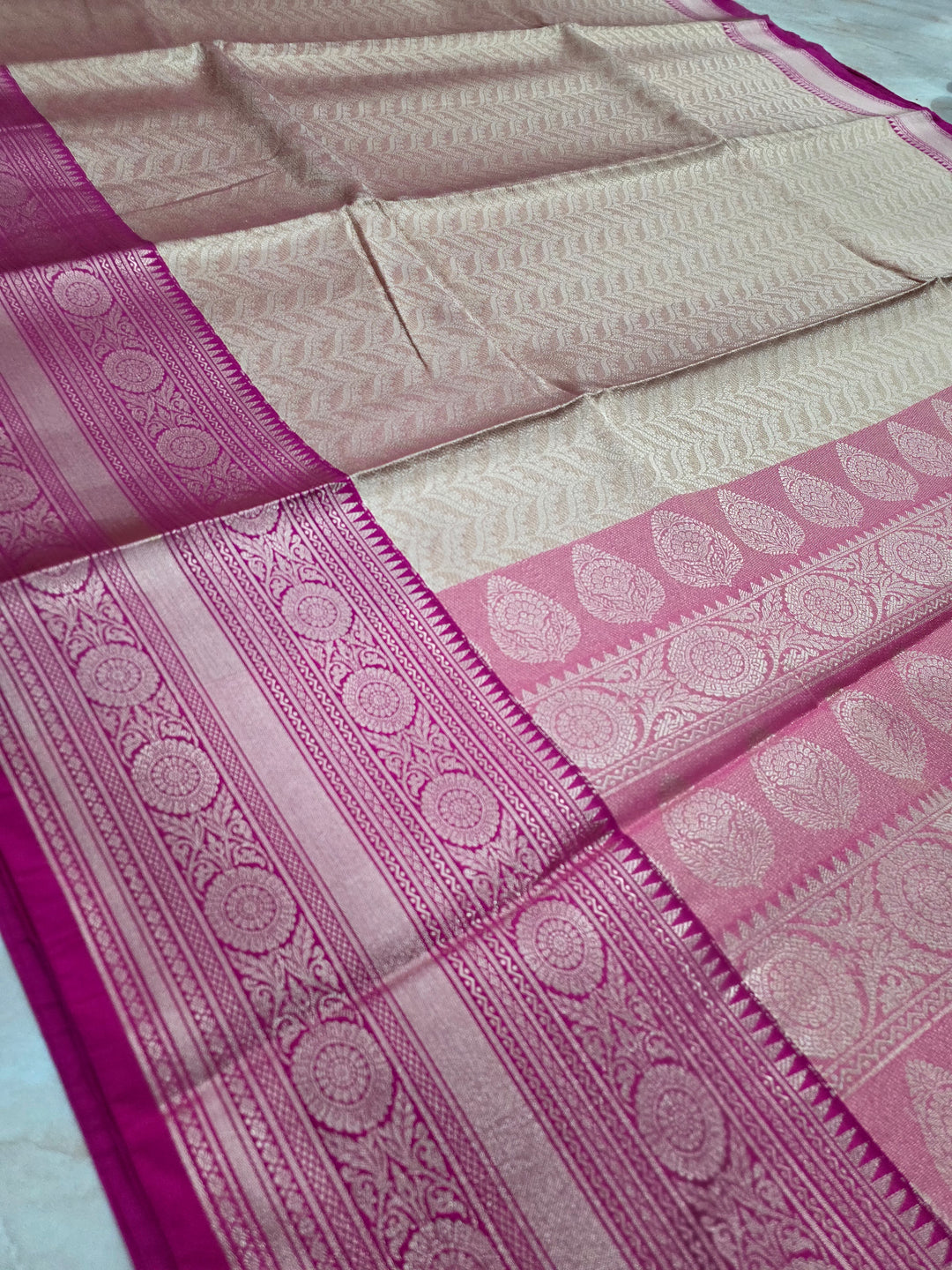 BANARASI TISU KATAN SILK IN ALMOND COLOUR WITH RANI BORDER