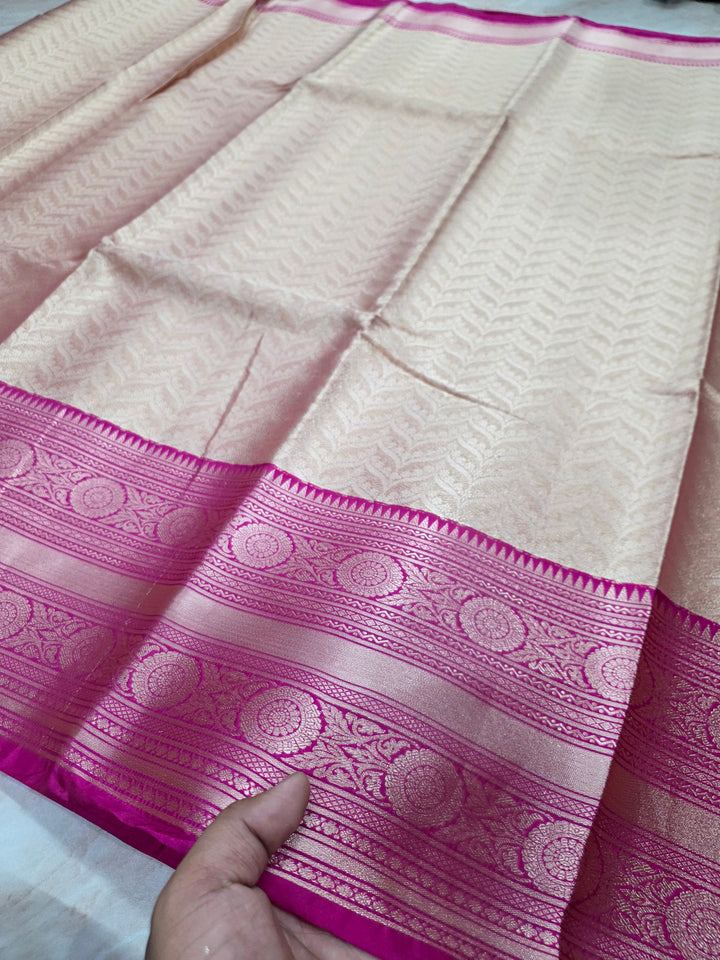BANARASI TISU KATAN SILK IN ALMOND COLOUR WITH RANI BORDER