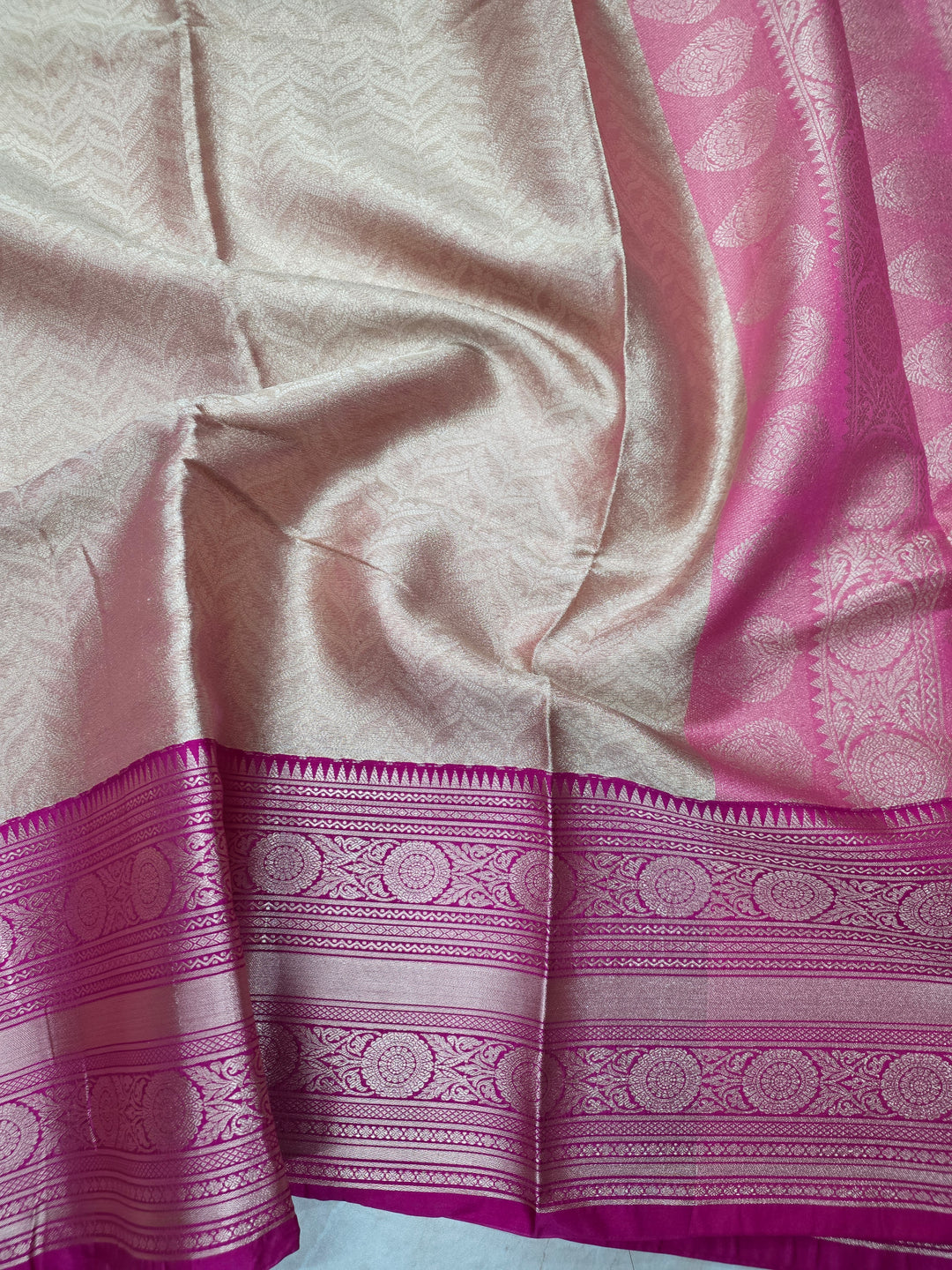 BANARASI TISU KATAN SILK IN ALMOND COLOUR WITH RANI BORDER