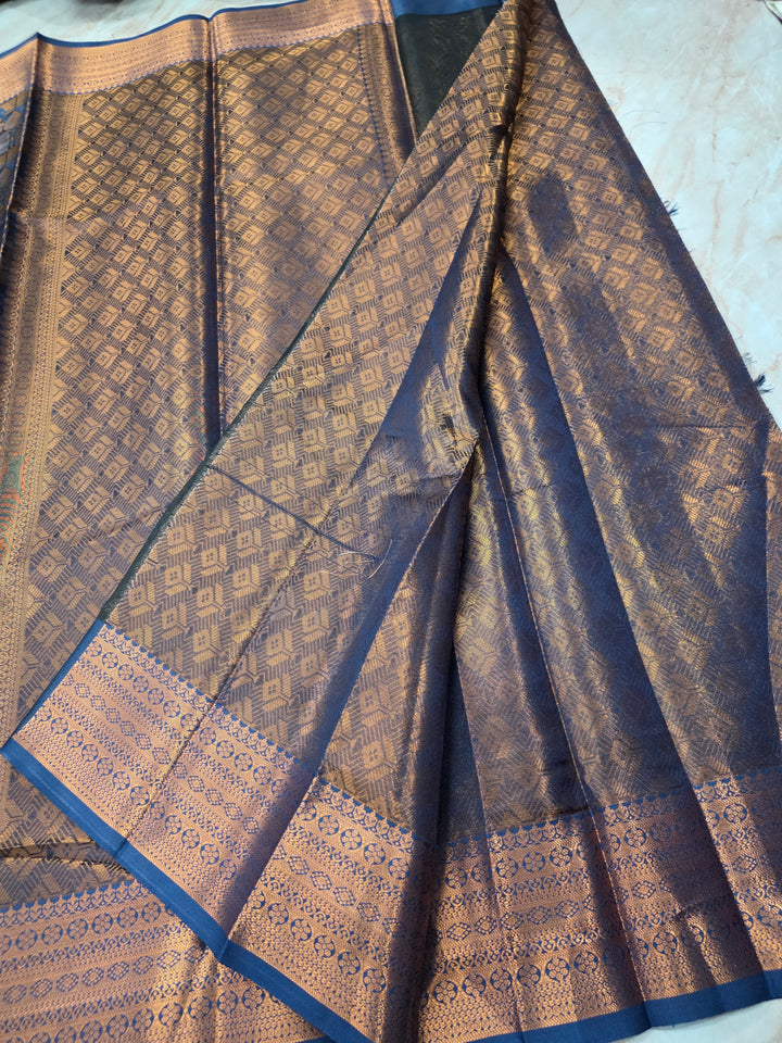 KASHMIRI ALFI IN DEEP BLUE WITH COPPER ZARI WORK