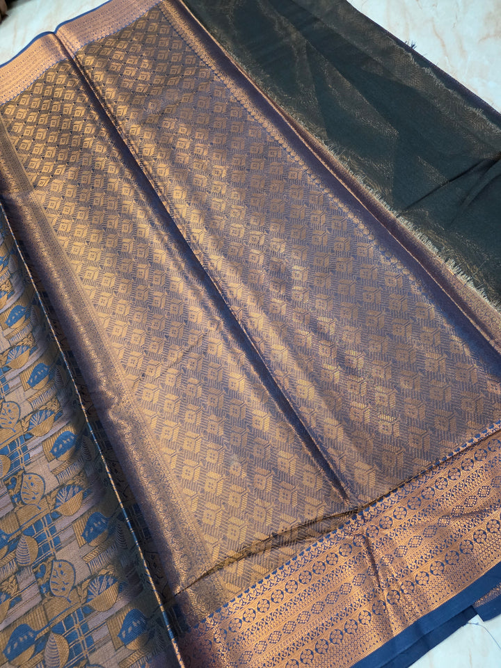KASHMIRI ALFI IN DEEP BLUE WITH COPPER ZARI WORK