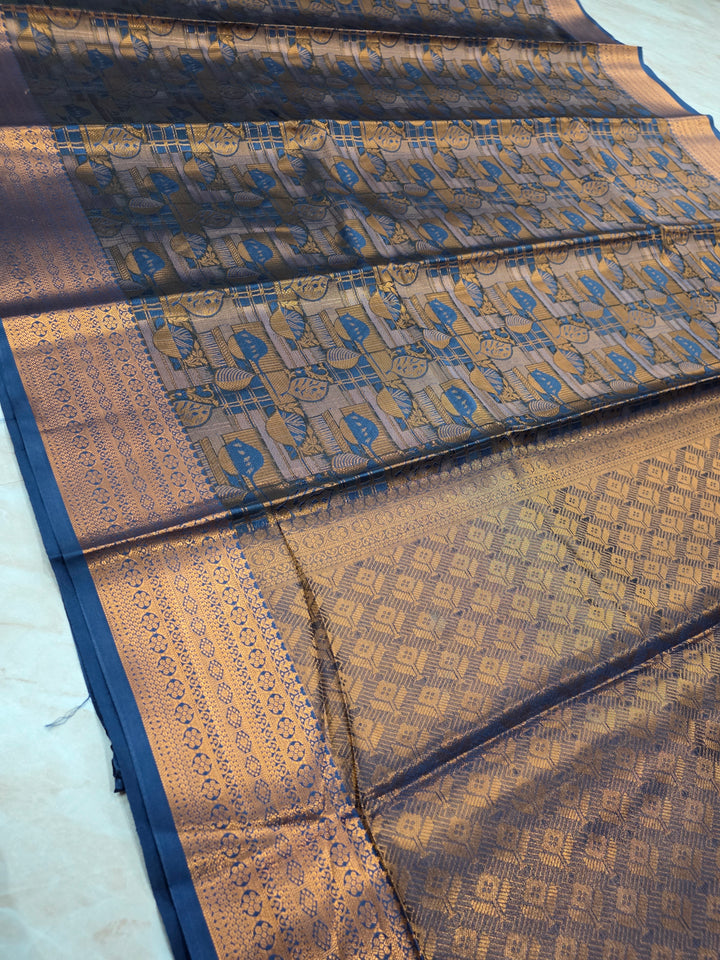 KASHMIRI ALFI IN DEEP BLUE WITH COPPER ZARI WORK