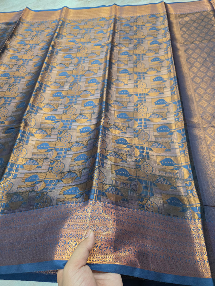 KASHMIRI ALFI IN DEEP BLUE WITH COPPER ZARI WORK