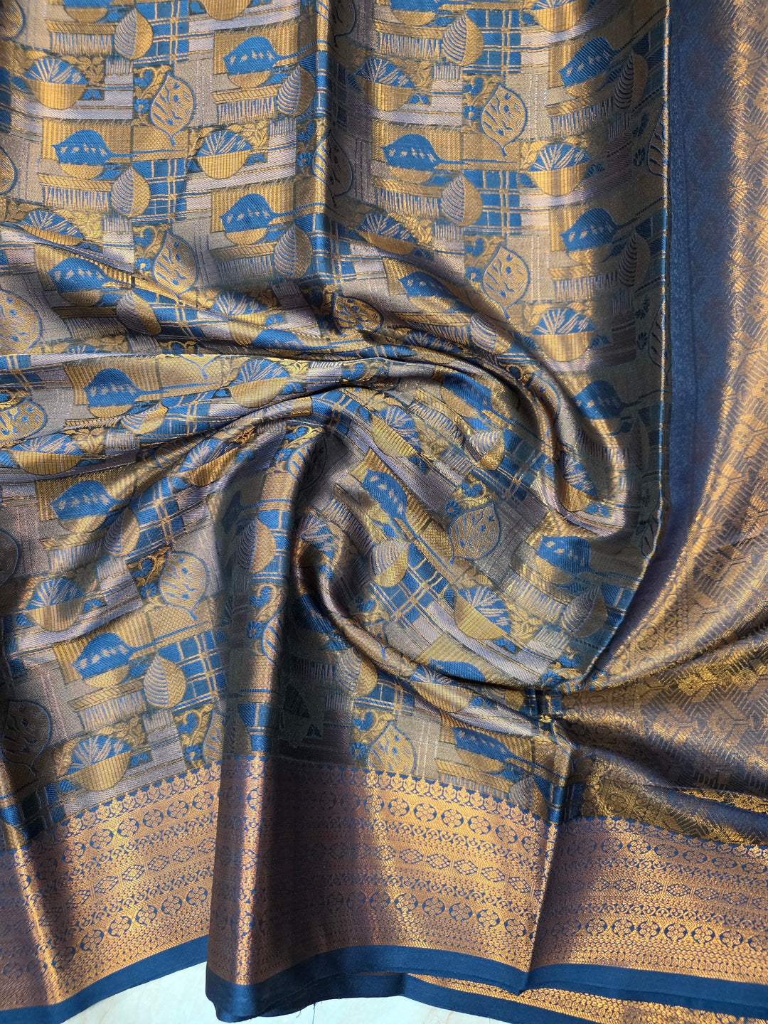KASHMIRI ALFI IN DEEP BLUE WITH COPPER ZARI WORK