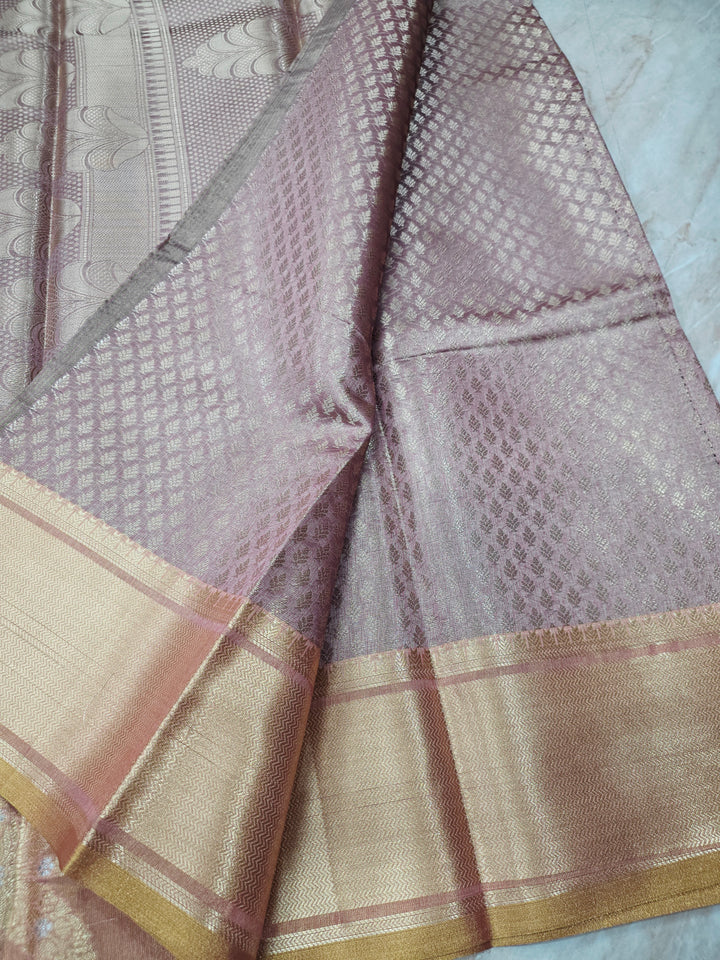 BANARASI SILK IN BROWN SHADE WITH GOLD ZARI WORK AND TISU BORDER