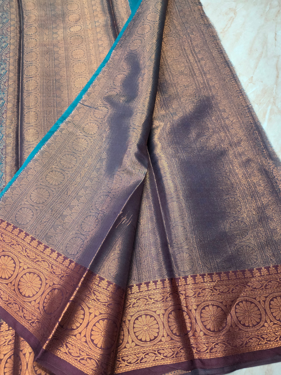 KASHMIRI WORK IN COBALT BLUE WITH CHOCLATE BORDER ZARI WORK