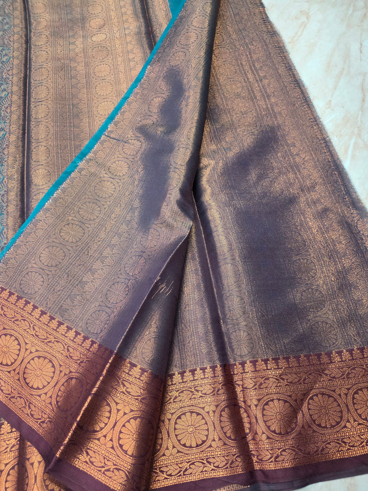 KASHMIRI WORK IN COBALT BLUE WITH CHOCLATE BORDER ZARI WORK