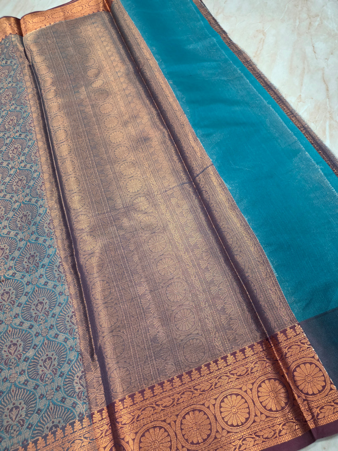 KASHMIRI WORK IN COBALT BLUE WITH CHOCLATE BORDER ZARI WORK