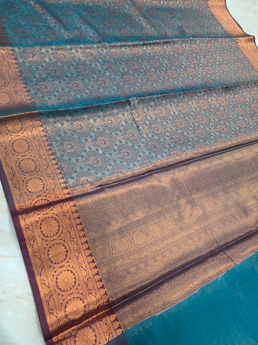 KASHMIRI WORK IN COBALT BLUE WITH CHOCLATE BORDER ZARI WORK