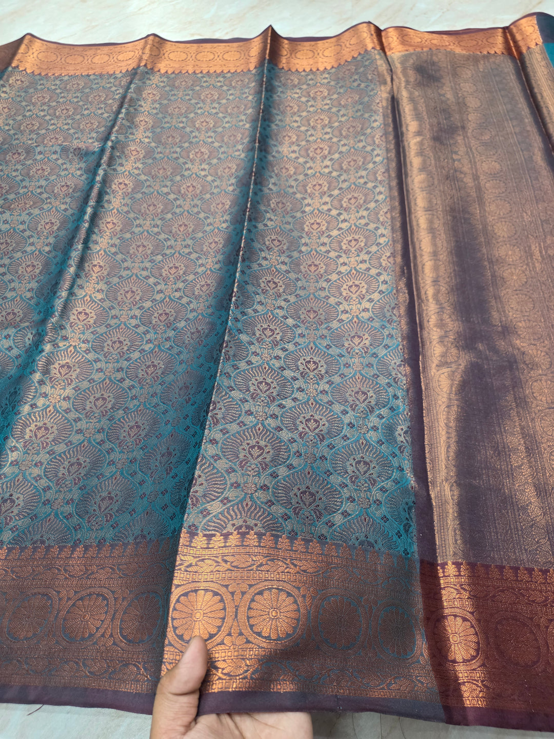 KASHMIRI WORK IN COBALT BLUE WITH CHOCLATE BORDER ZARI WORK