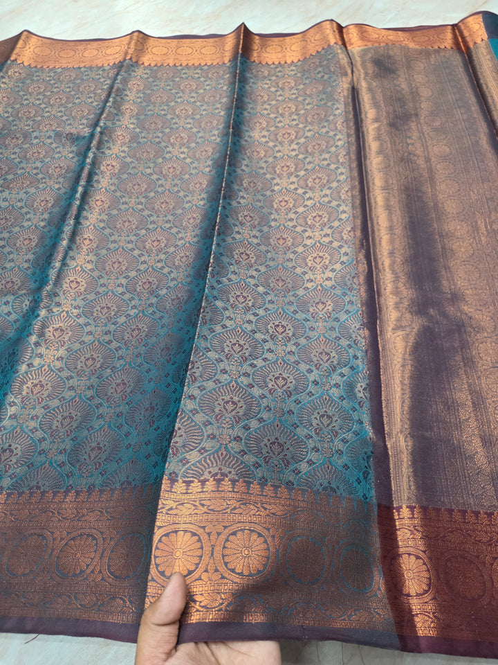 KASHMIRI WORK IN COBALT BLUE WITH CHOCLATE BORDER ZARI WORK