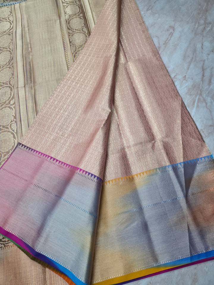 RAINBOW BORDER IN BABY PINK WITH ZARI BOOTA