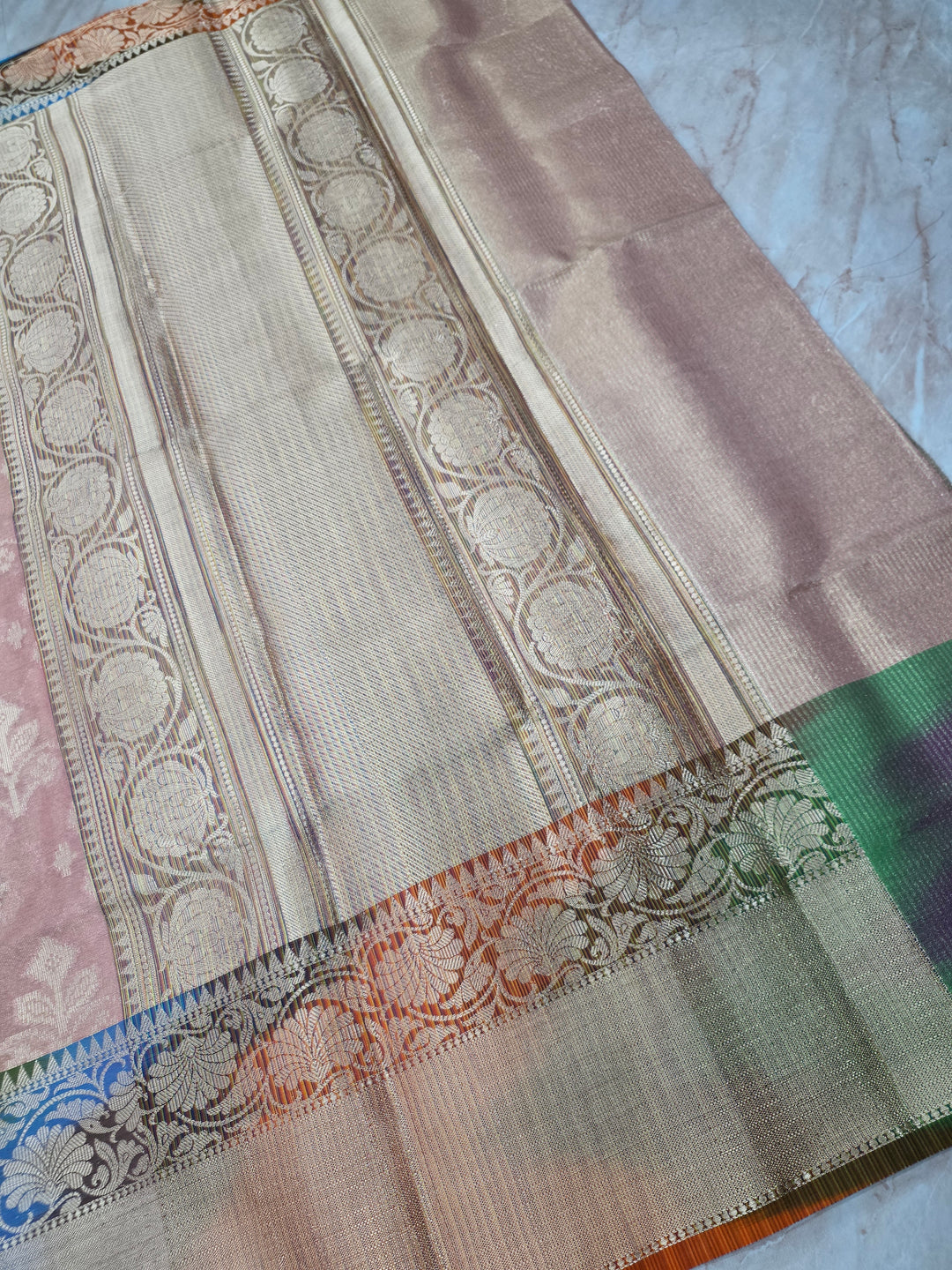 RAINBOW BORDER IN BABY PINK WITH ZARI BOOTA
