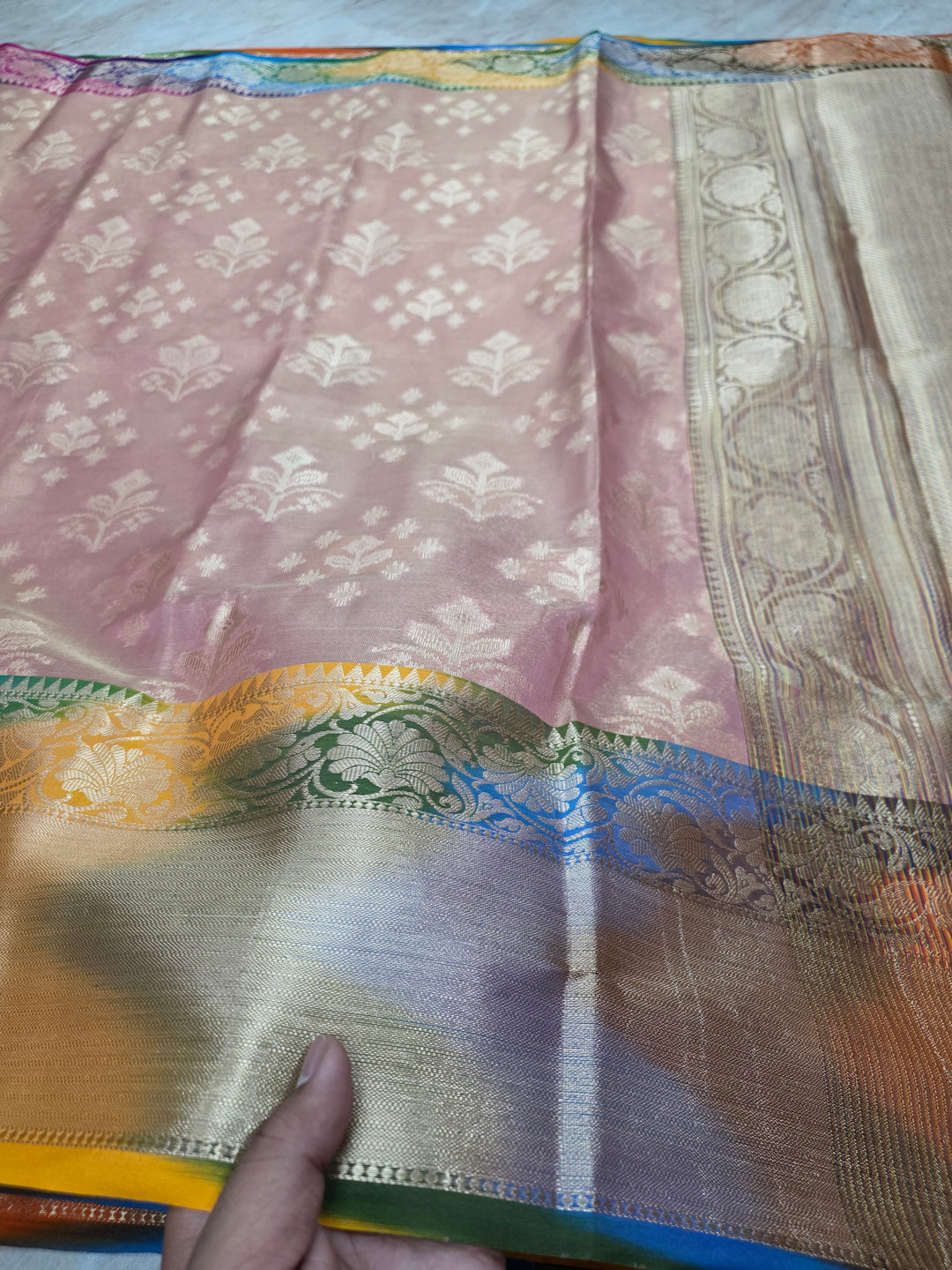 RAINBOW BORDER IN BABY PINK WITH ZARI BOOTA