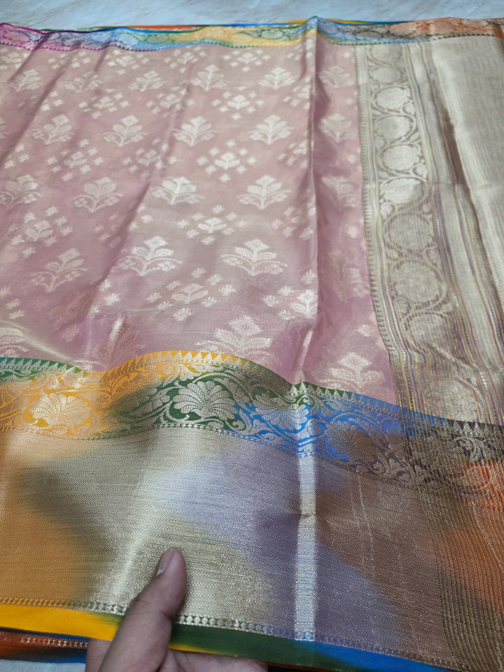 RAINBOW BORDER IN BABY PINK WITH ZARI BOOTA
