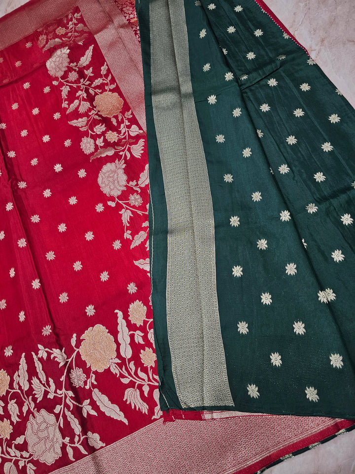 RUSSIAN SILK IN RED WITH ZARIWORK FLORAL BORDER