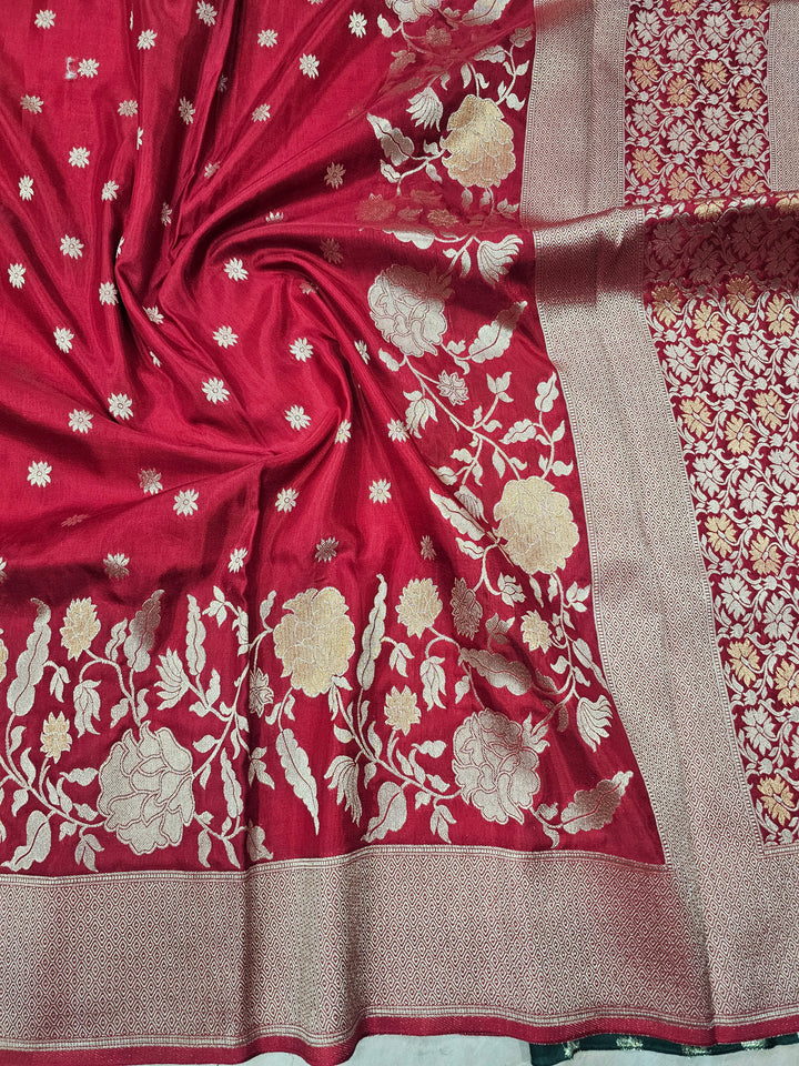 RUSSIAN SILK IN RED WITH ZARIWORK FLORAL BORDER