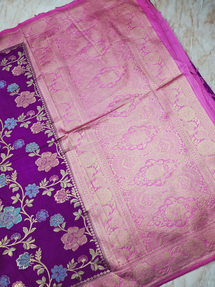 RUSSIAN SILK IN PURPLE WITH BABY PINK BORDER