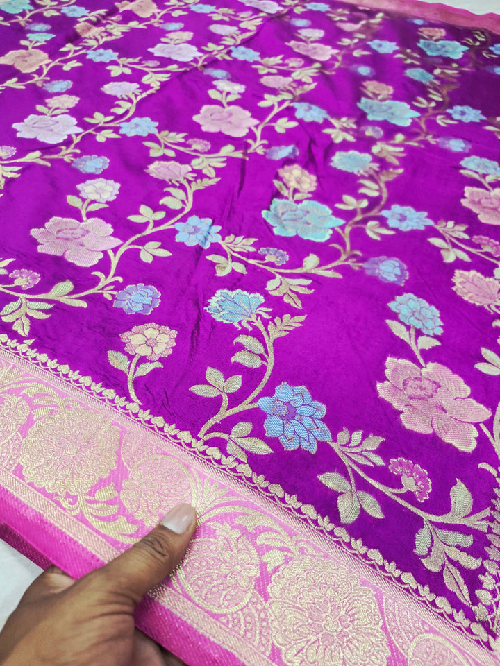 RUSSIAN SILK IN PURPLE WITH BABY PINK BORDER