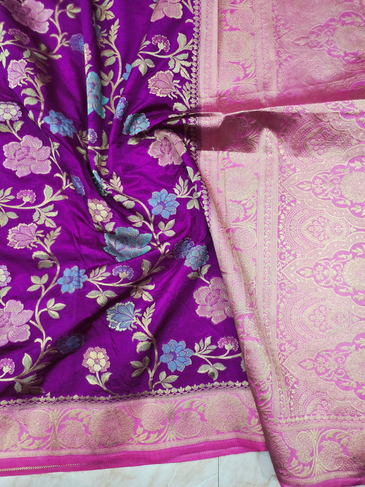 RUSSIAN SILK IN PURPLE WITH BABY PINK BORDER