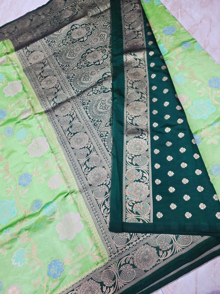 RUSSIAN SILK IN PISTA GREEN WITH BOTTLE GREEN BORDER