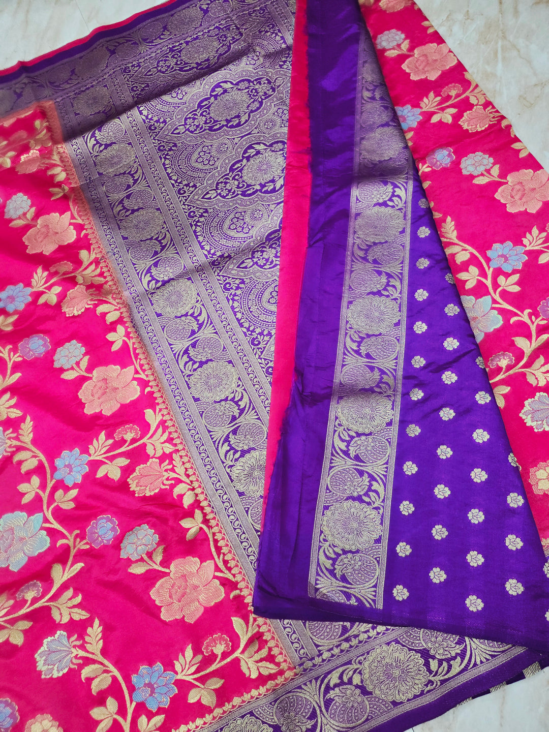 RUSSIAN SILK IN RANI WITH ROYAL BLUE BORDER