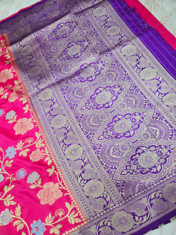 RUSSIAN SILK IN RANI WITH ROYAL BLUE BORDER