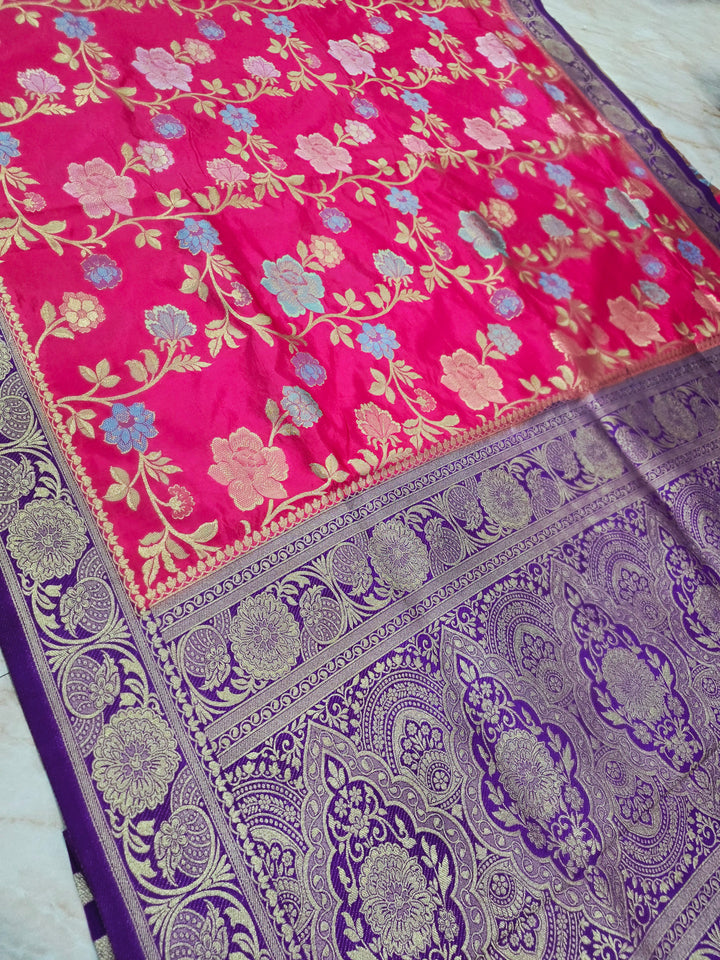 RUSSIAN SILK IN RANI WITH ROYAL BLUE BORDER