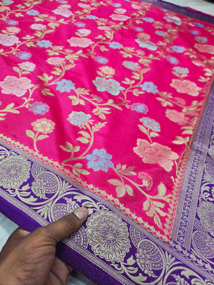 RUSSIAN SILK IN RANI WITH ROYAL BLUE BORDER