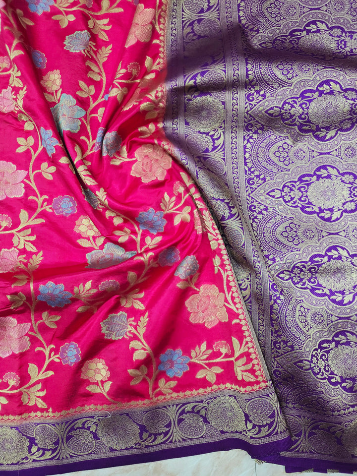 RUSSIAN SILK IN RANI WITH ROYAL BLUE BORDER
