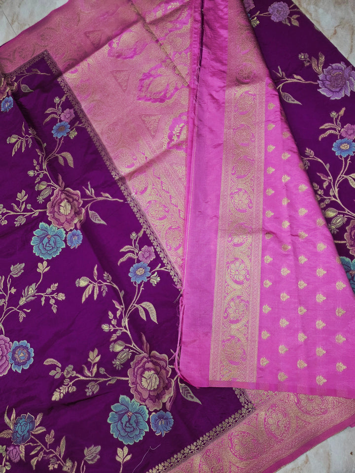 RUSSIAN SILK IN DEEP PURPLE WITH PINK BORDER