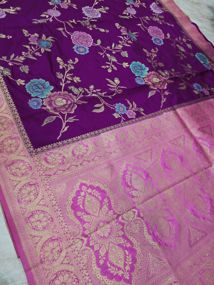 RUSSIAN SILK IN DEEP PURPLE WITH PINK BORDER