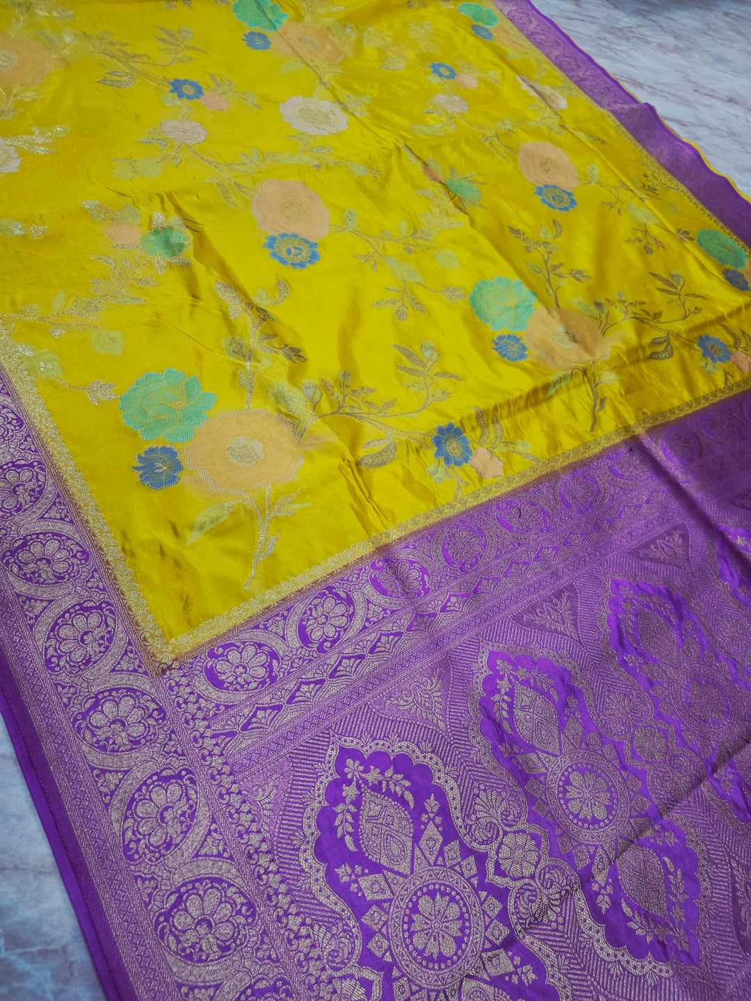 RUSSIAN SILK IN GOLD WITH LAVENDER BORDER