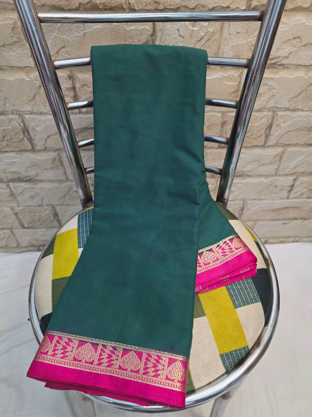 MYSORE CREPE IN BOTTLE GREEN WITH RANI BORDER