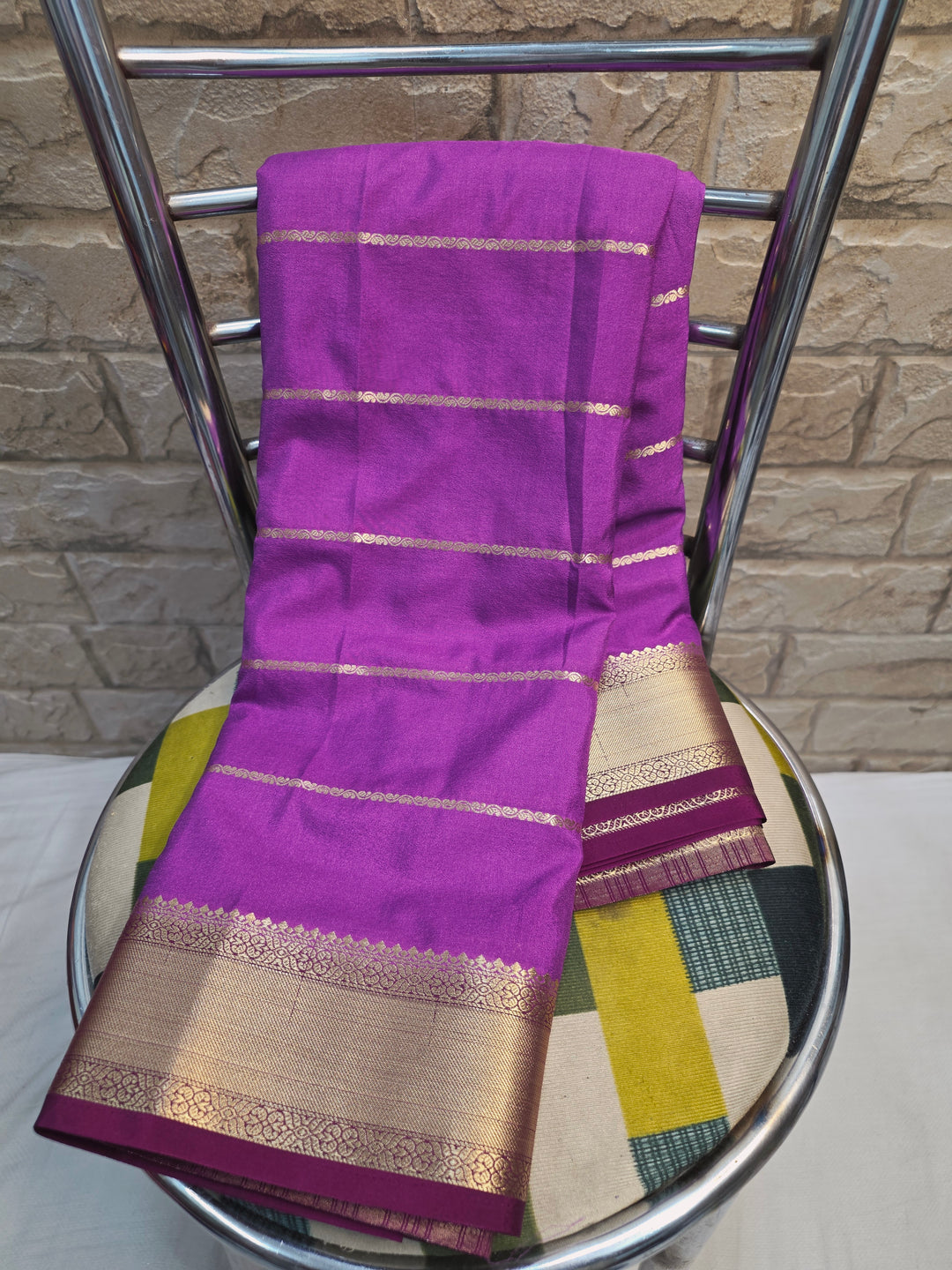 CREPE GEORGETTE IN VIOLET WITH WINE BORDER