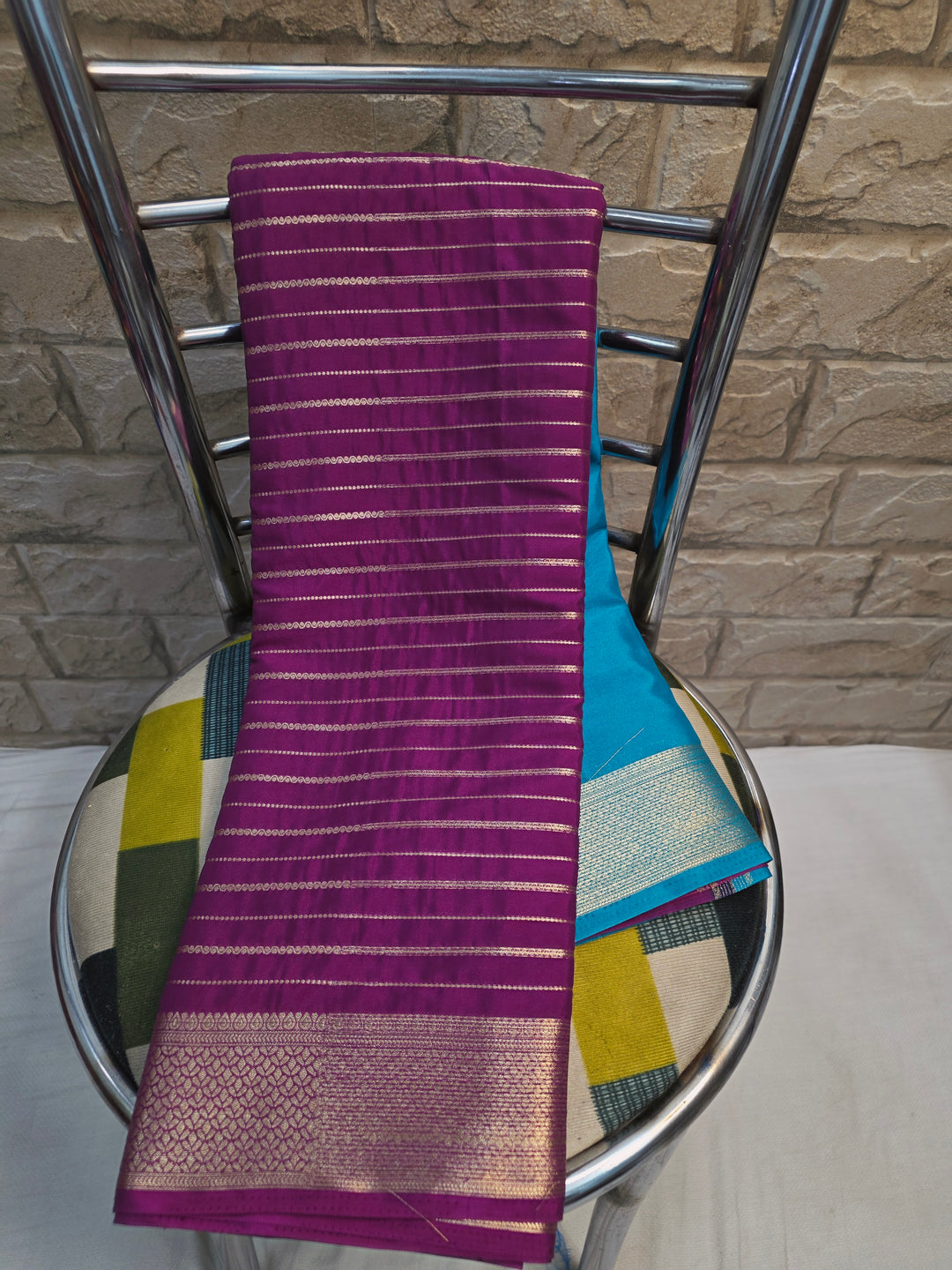 CREPE GEORGETTE IN PURPLE WITH ROYAL BLUE  SAREE
