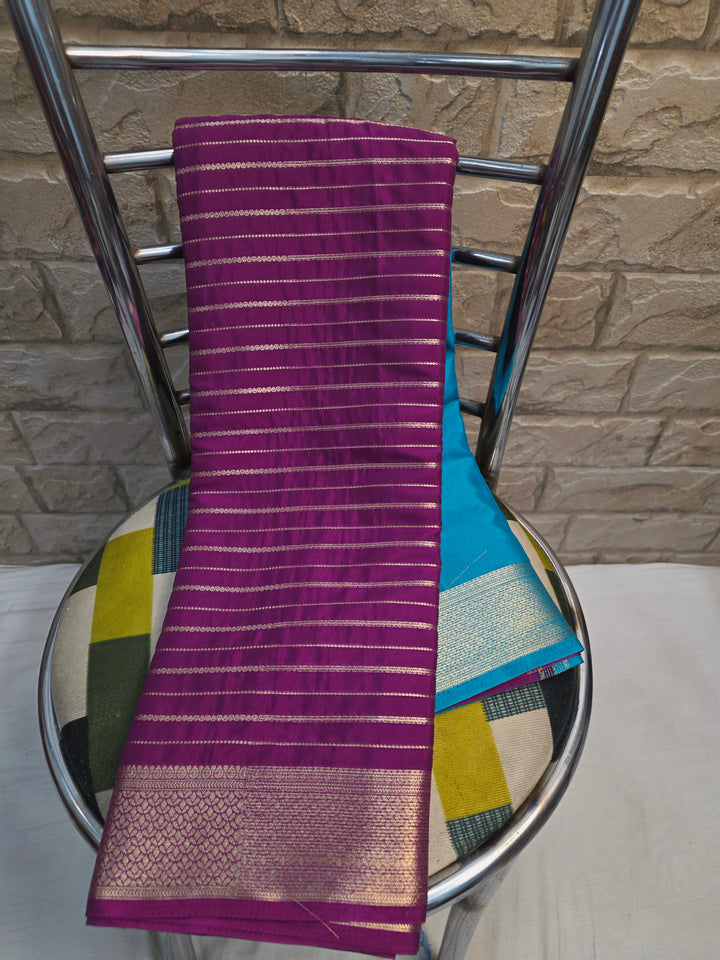 CREPE GEORGETTE IN PURPLE WITH ROYAL BLUE  SAREE