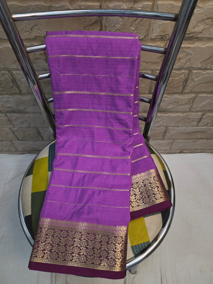 CREPE GEORGETTE IN LAVENDER WITH WINE BORDER
