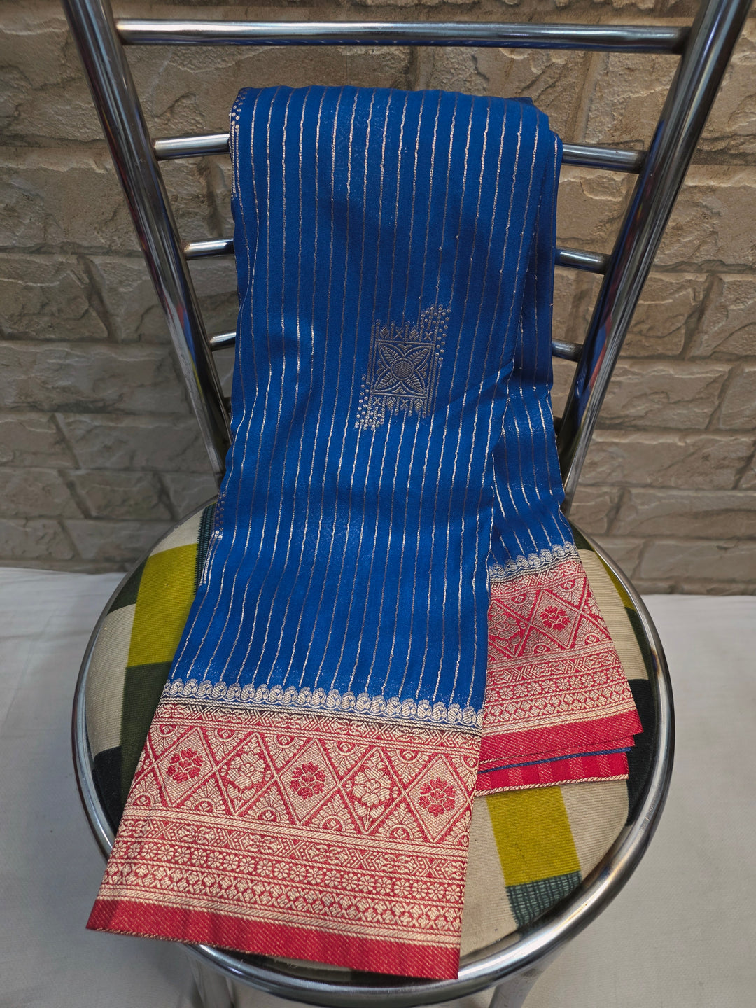 GEORGETTE SAREE IN ROYAL BLUE WITH RED BOREDR