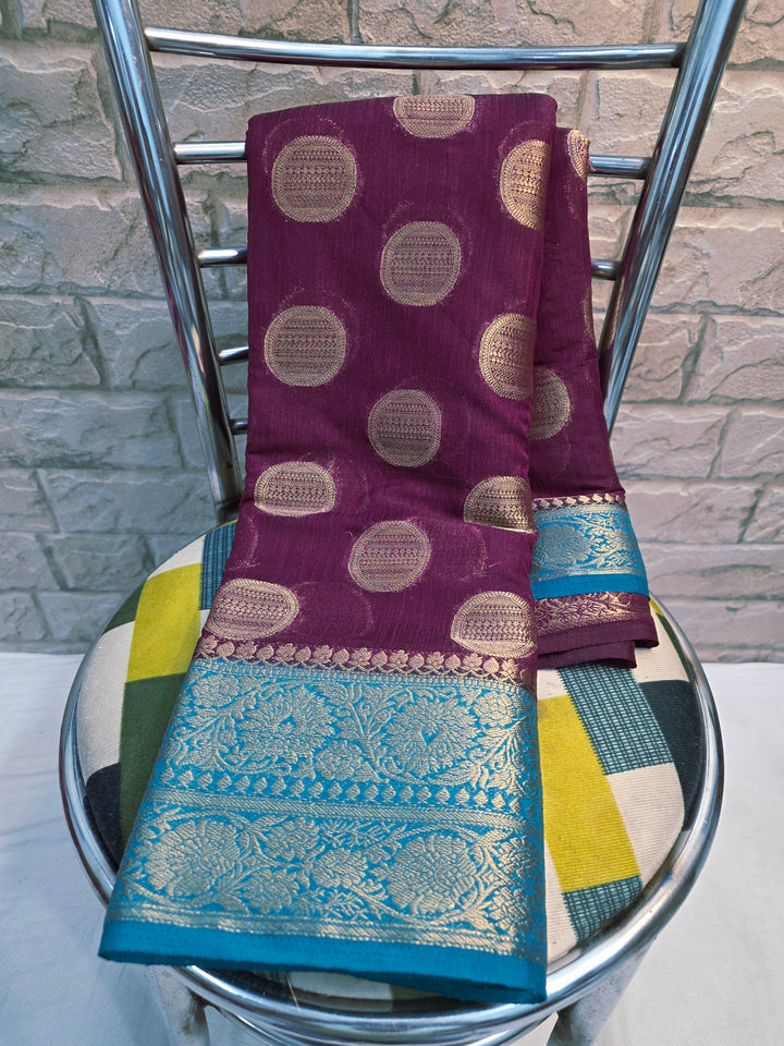 GARNET BANARASI SILK WITH RAMA GREEN BORDER