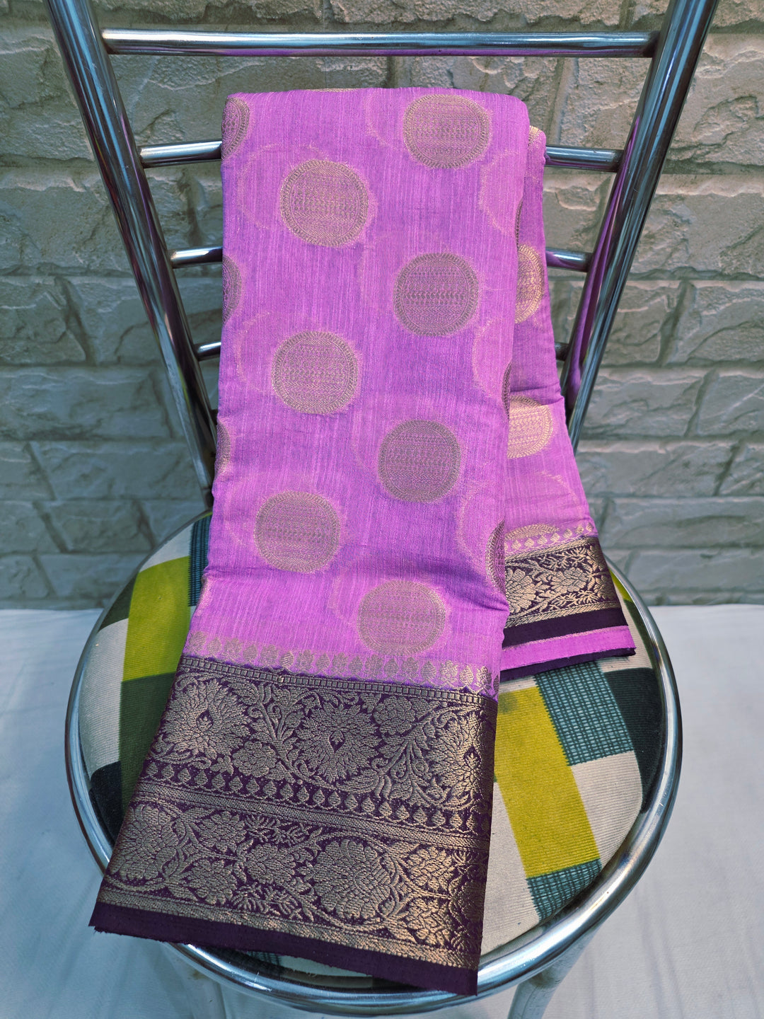 BANARASI SILK IN LAVENDER WITH PURPLE BORDER
