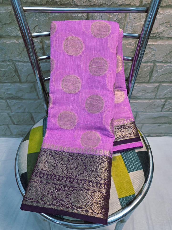 BANARASI SILK IN LAVENDER WITH PURPLE BORDER