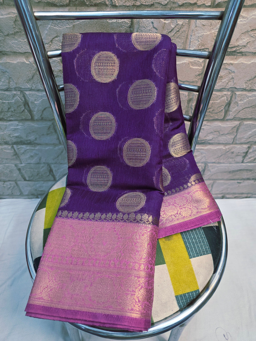 BANARSAI SILK IN MAGENTA WITH LAVENDER BORDER