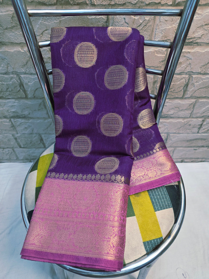 BANARSAI SILK IN MAGENTA WITH LAVENDER BORDER