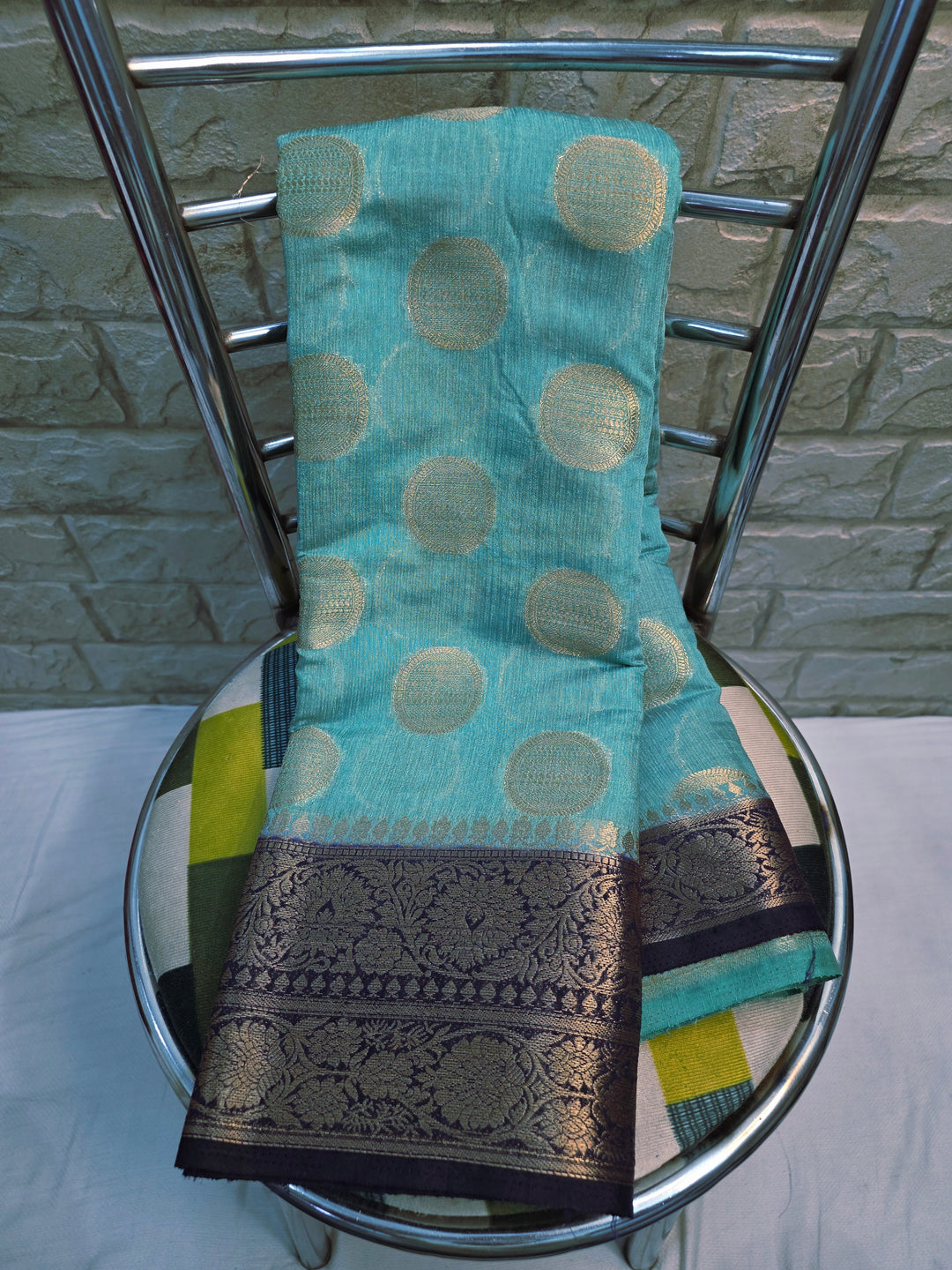 BANARSAI SILK IN SEA GREEN COLOUR WITH BLACK BORDER