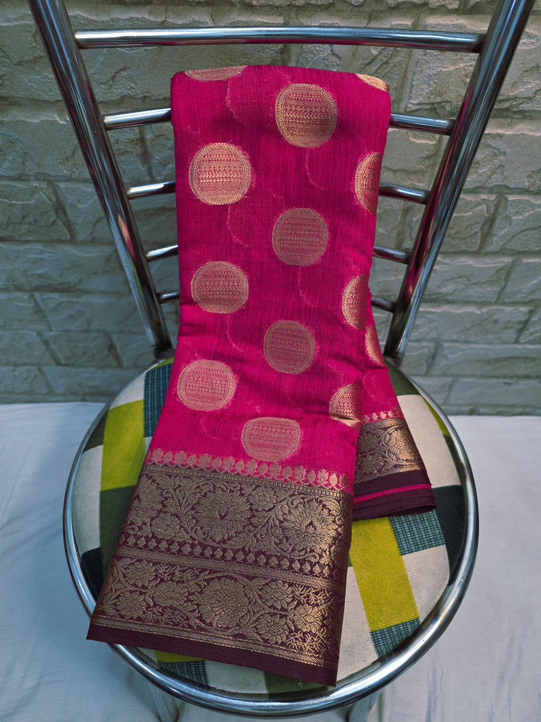 BANARASI SILK IN RANI WITH  CHOCLATE BORDER