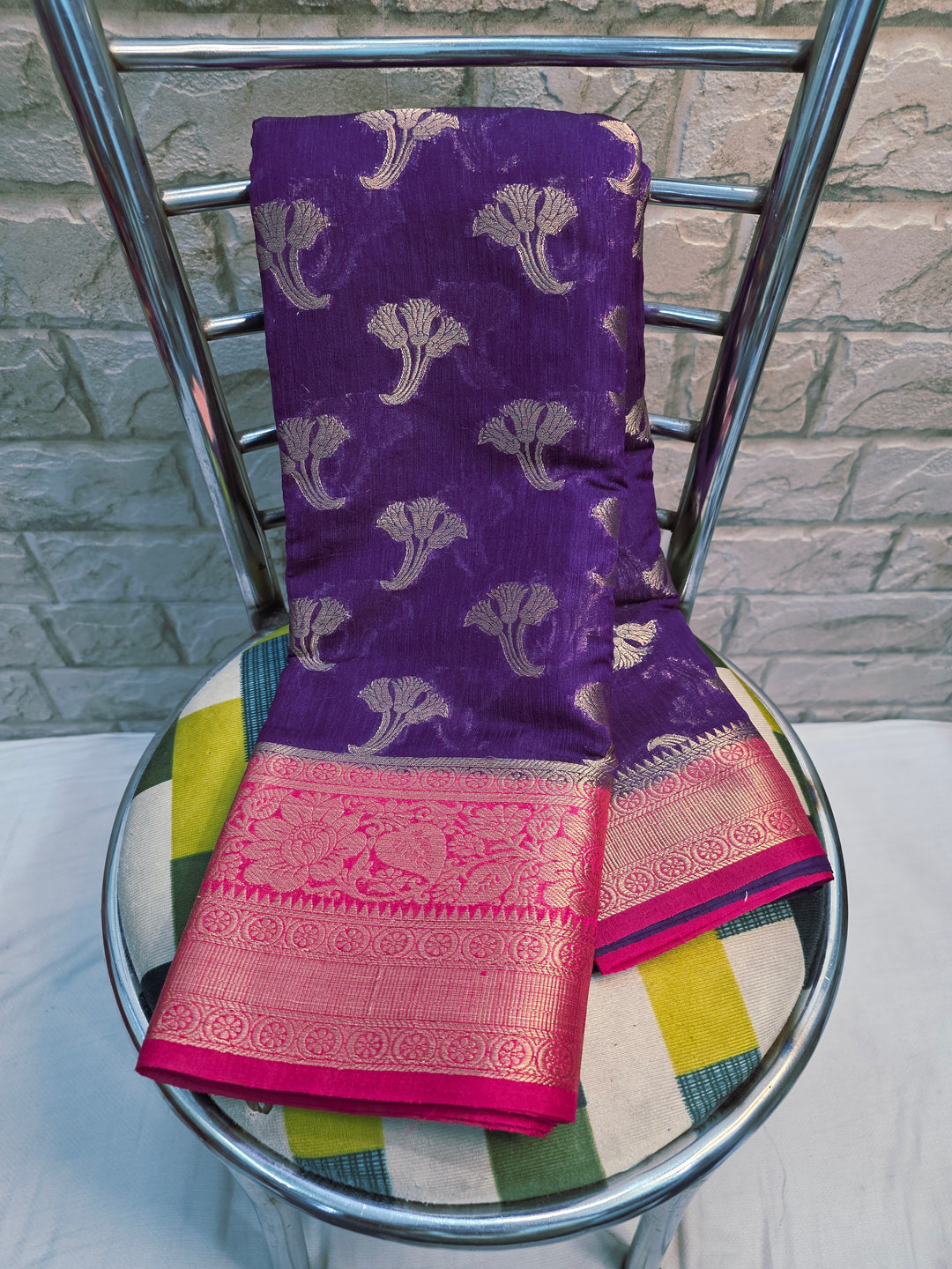 BANARASI SILK IN VIOLET PURPLE WITH  RANI BORDER