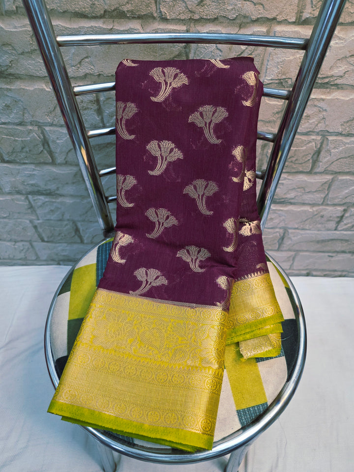 BANARASI SILK IN DEEP WINE WITH GOLD BORDER