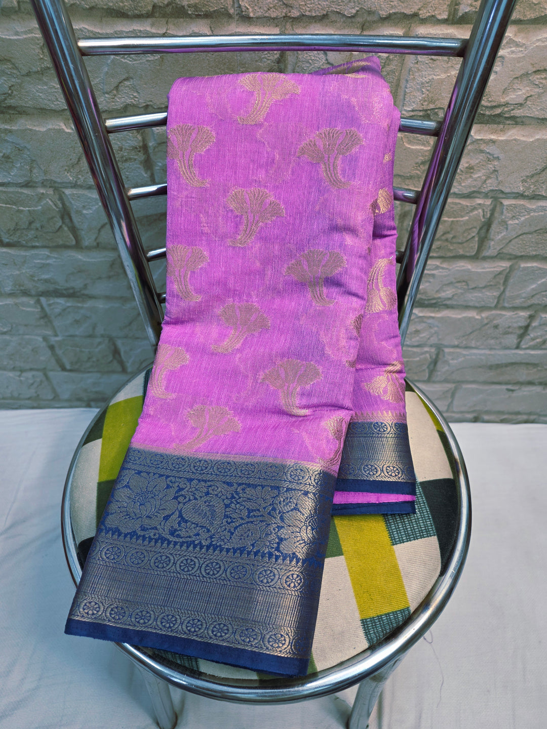 BANARASI SILK IN LAVENDER WITH  NAVY BLUE BORDER